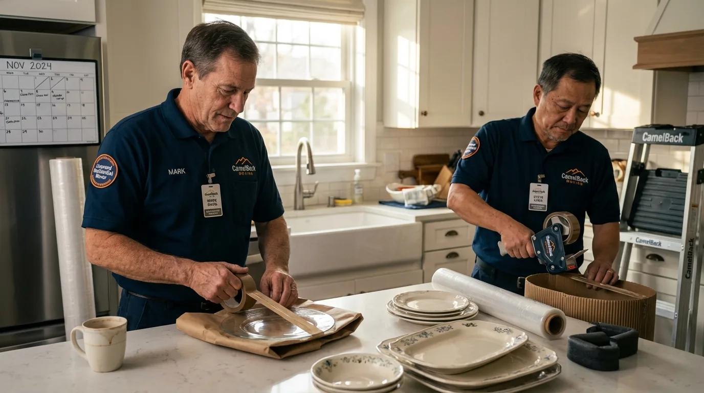 Professional crew packing kitchen dishware in Montoursville, PA